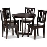 Elodia 5 Piece Dining Set in Dark Brown Wood
