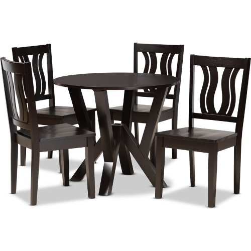 Noelia 5 Piece Dining Set in Dark Brown Wood