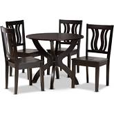 Karla 5 Piece Dining Set in Dark Brown Wood