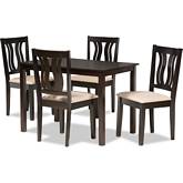 Fenton 5 Piece Dining Set in Sand Fabric & Dark Brown Wood