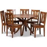 Mare 7 Piece Dining Set in Walnut Brown Wood