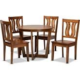 Elodia 5 Piece Dining Set in Walnut Brown Wood