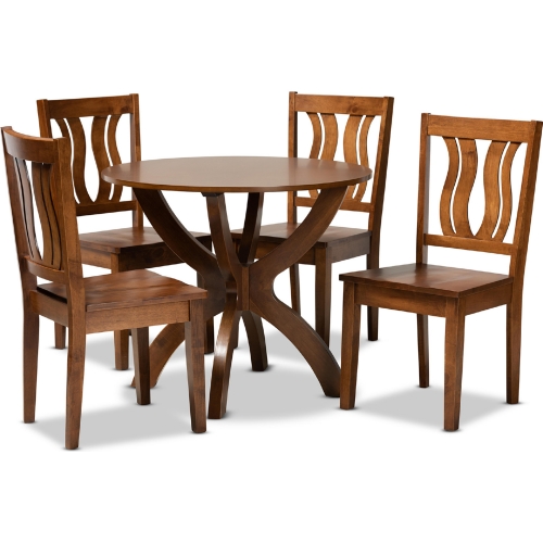 Karla 5 Piece Dining Set in Walnut Brown Wood