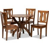 Karla 5 Piece Dining Set in Walnut Brown Wood