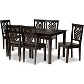 Luisa 7 Piece Dining Set in Dark Brown Wood