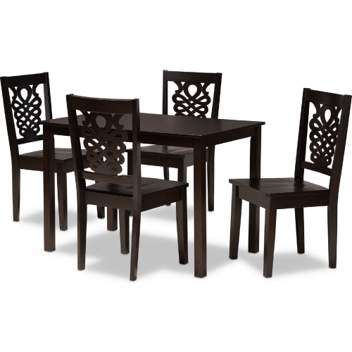 Luisa 5 Piece Dining Set in Dark Brown Wood