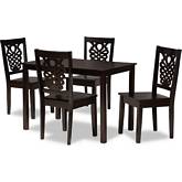 Luisa 5 Piece Dining Set in Dark Brown Wood