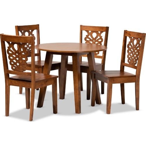 Mina 5 Piece Dining Set in Walnut Brown Wood