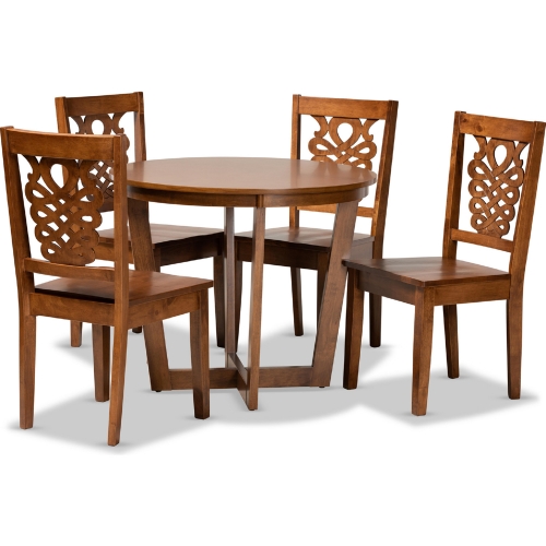 Salida 5 Piece Dining Set in Walnut Finish Wood