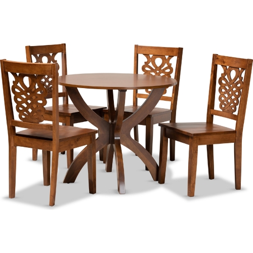 Wanda 5 Piece Dining Set in Walnut Brown Wood