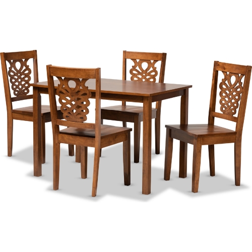 Luisa 5 Piece Dining Set in Walnut Brown Wood