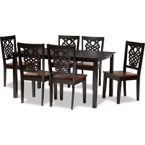 Luisa 7 Piece Dining Set in Dark & Walnut Finish Wood