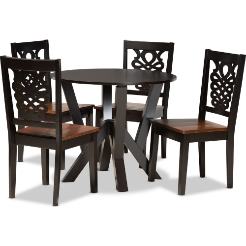 Valda 5 Piece Dining Set in Dark & Walnut Finish Wood