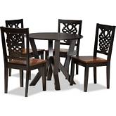 Valda 5 Piece Dining Set in Dark & Walnut Finish Wood