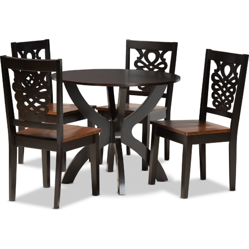 Wanda 5 Piece Dining Set in Dark & Walnut Finish Wood