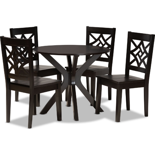Miela 5 Piece Dining Set in Dark Brown Wood