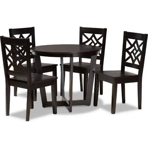 Brava 5 Piece Dining Set in Dark Brown Wood