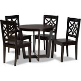 Brava 5 Piece Dining Set in Dark Brown Wood