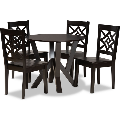 Kaila 5 Piece Dining Set in Dark Brown Wood
