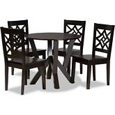 Kaila 5 Piece Dining Set in Dark Brown Wood