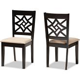 Nicolette Dining Chair in Sand Fabric & Dark Wood (Set of 2)