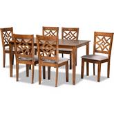 Nicolette 7 Piece Dining Set in Gray Fabric & Walnut Finish