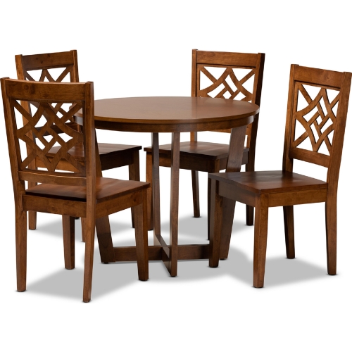Brava 5 Piece Dining Set in Walnut Brown Wood