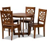 Brava 5 Piece Dining Set in Walnut Brown Wood