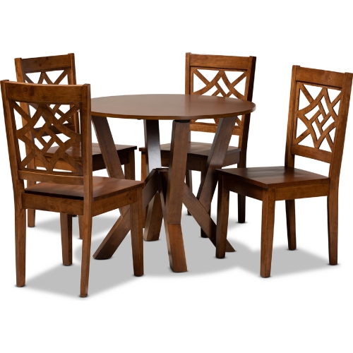Kaila 5 Piece Dining Set in Walnut Brown Wood