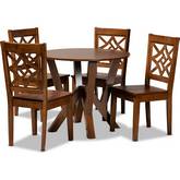 Kaila 5 Piece Dining Set in Walnut Brown Wood