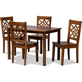 Nicolette 5 Piece Dining Set in Walnut Brown Wood