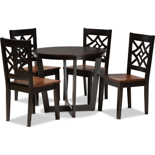 Brava 5 Piece Dining Set in Dark Brown & Walnut Finish Wood