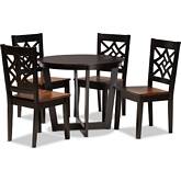 Brava 5 Piece Dining Set in Dark Brown & Walnut Finish Wood