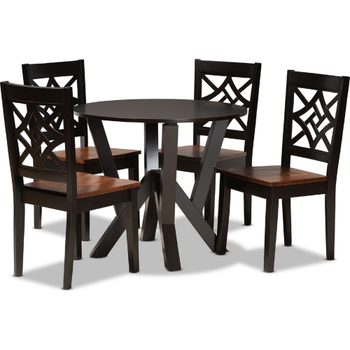 Kaila 5 Piece Dining Set in Dark Brown & walnut Finish Wood