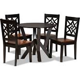 Kaila 5 Piece Dining Set in Dark Brown & walnut Finish Wood