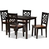 Nicolette 5 Piece Dining Set in Dark & Walnut Finish Wood
