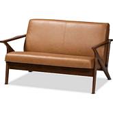 Bianca Loveseat in Tan Leatherette & Walnut Finish Wood