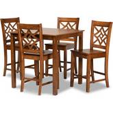 Nicolette 5 Piece Counter Dining Set in Walnut Brown Wood
