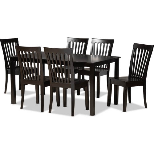 Erion 7 Piece Dining Set in Dark Brown Wood