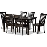 Erion 7 Piece Dining Set in Dark Brown Wood