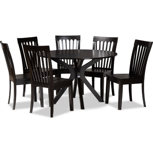 Zora 7 Piece Dining Set in Dark Brown Wood