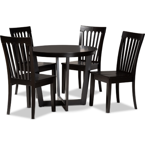 Sasa 5 Piece Dining Set in Dark Brown Wood