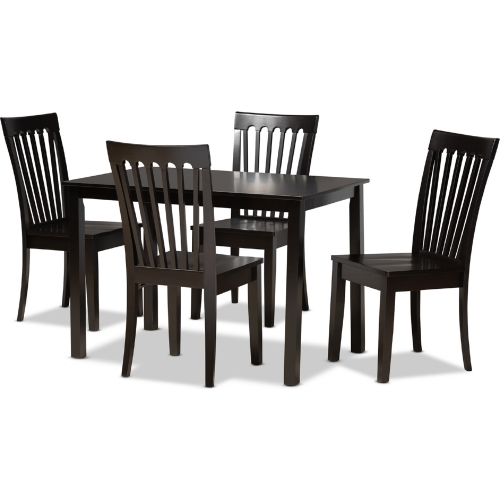Erion 5 Piece Dining Set in Dark Brown Wood