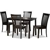 Erion 5 Piece Dining Set in Dark Brown Wood