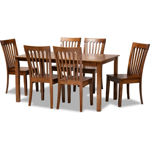 Erion 7 Piece Dining Set in Walnut Brown Wood
