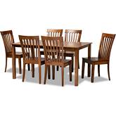 Erion 7 Piece Dining Set in Walnut Brown Wood
