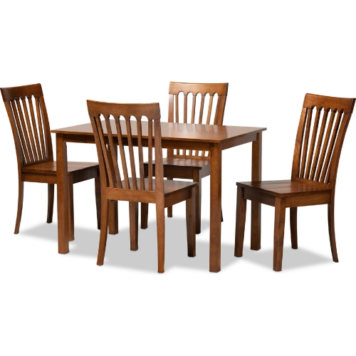 Erion 5 Piece Dining Set in Walnut Brown Wood