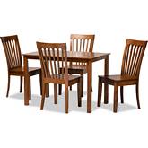Erion 5 Piece Dining Set in Walnut Brown Wood