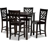 Caron 5 Piece Counter Dining Set in Dark Brown Wood