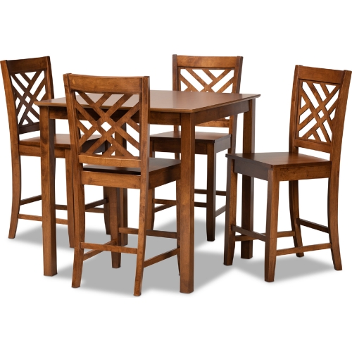 Caron 5 Piece Counter Dining Set in Walnut Wood